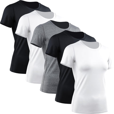 CADMUS 3/4/5 Pack Women's Compression Shirt Running Athletic T-Shirts Workout Tops Baselayer Short Sleeve Yoga Gym Sports