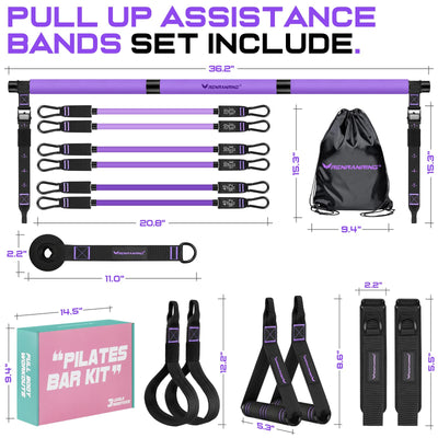 Pilates Bar Kit with Resistance Bands, Multifunctional Pilates Bar for Women & Men with Heavy-Duty Metal Adjustment Buckle, Pilates Home Equipment for Full BodyWorkouts