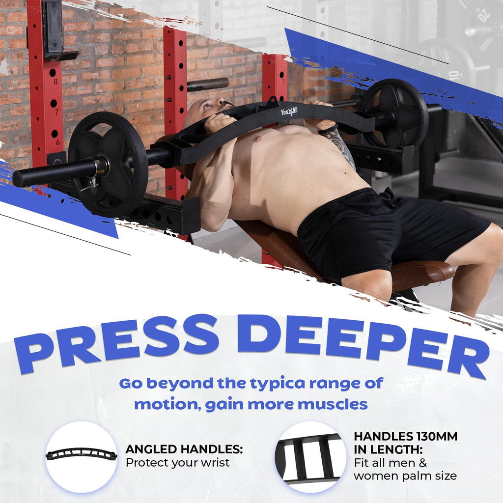 Yes4All Multi Grip Barbell & Cable Attachment - Swiss Bar, American Bar for Greater Range of Motion, with 2 Collars, Fits Olympic Weight Plates - Home Gym & Support Pressing, Lifting & Curls