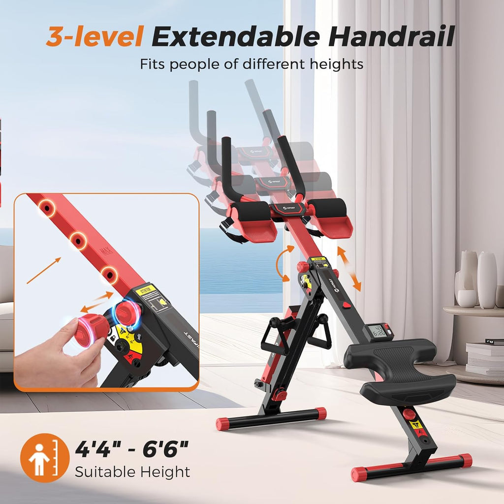 Rowing Machine, 4 in 1 Rowing and Ab Machine with 2 Levels of Workout Resistance, Quiet & Foldable Rower Machine with 3 Adjustable Handle Heights & LCD Monitor, Row Machine for Home Exercise