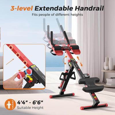 Rowing Machine, 4 in 1 Rowing and Ab Machine with 2 Levels of Workout Resistance, Quiet & Foldable Rower Machine with 3 Adjustable Handle Heights & LCD Monitor, Row Machine for Home Exercise