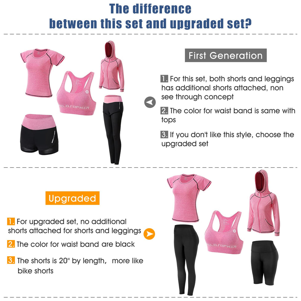 Women Workout Clothes Set 5 PCS Exercise Athletic Outfits Set