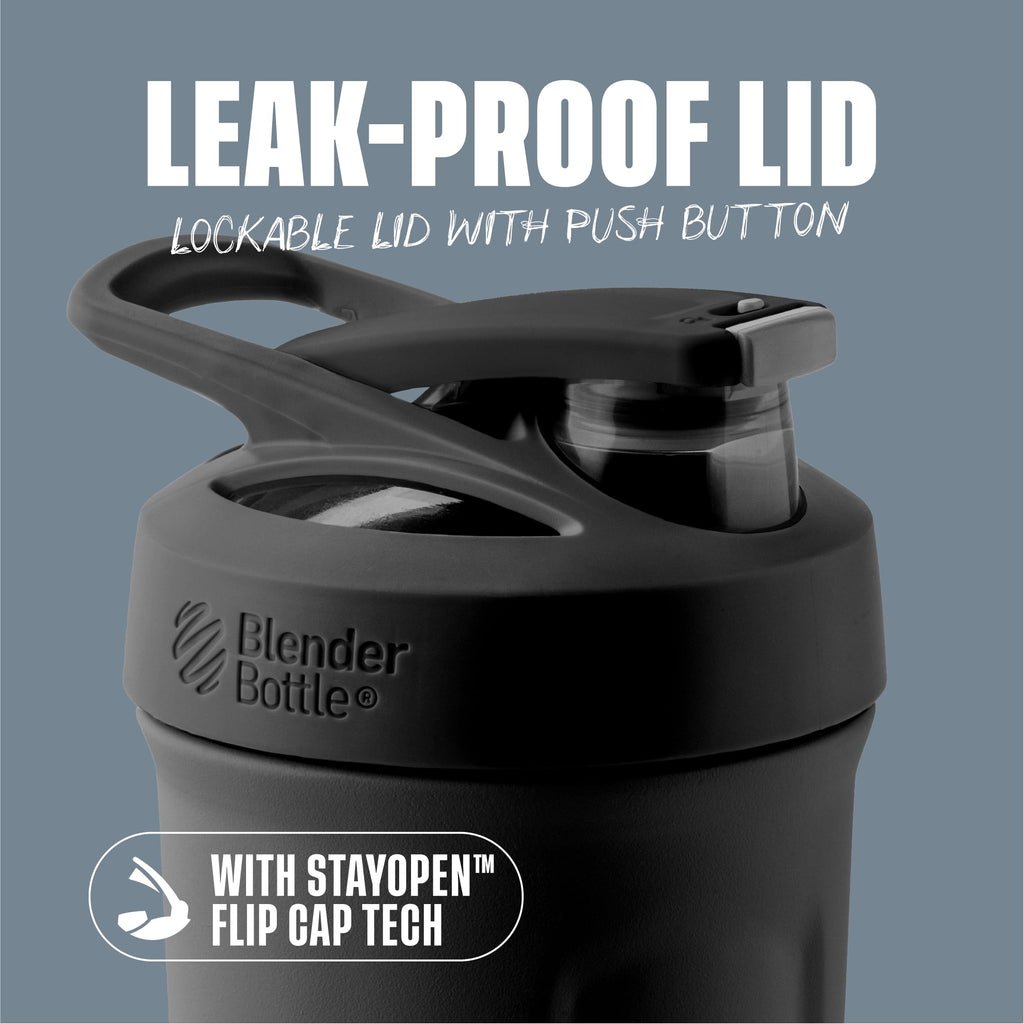 BlenderBottle Strada Shaker Cup Insulated Stainless Steel Water Bottle with Wire Whisk, 24-Ounce, Black