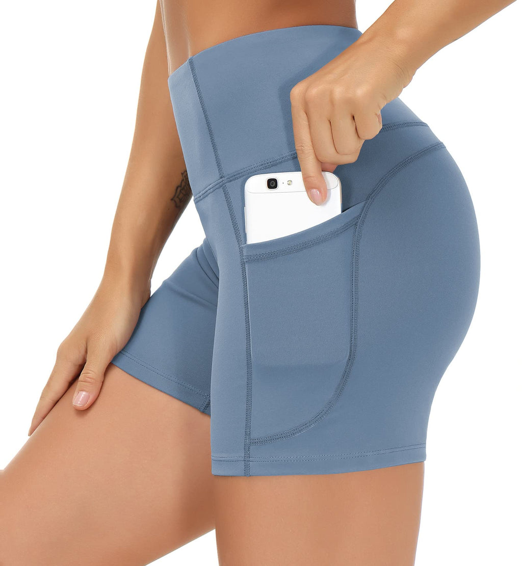 THE GYM PEOPLE High Waist Yoga Shorts for Women's Tummy Control Fitness Athletic Workout Running Shorts with Deep Pockets