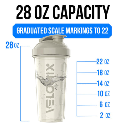 VELOMIX -6 PACK- 28 oz Protein Shaker Bottle for Protein Mixes - 6x Wire Whisk | Leak Proof Shaker Cups for Protein Shakes | Protein Shaker Bottle Pack | Protein Shake Cup (Earth Tones Collection)