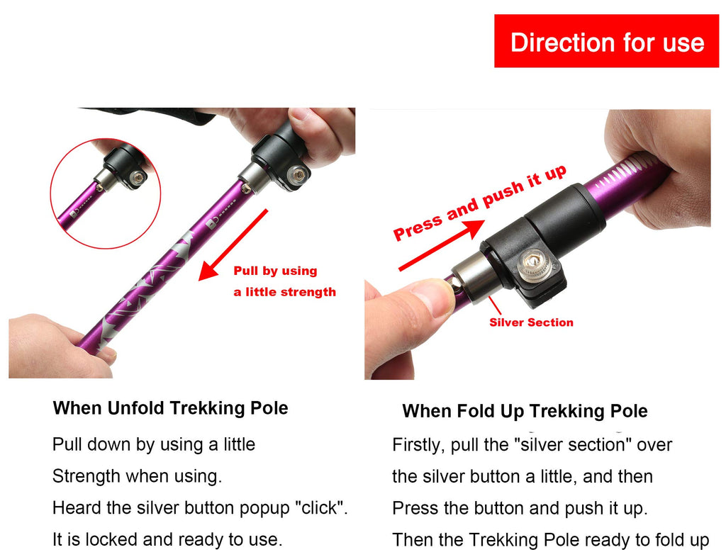 Aluminum Collapsible Ultralight Travel Trekking Hiking Pole for Men and Women (Fits 5'3" - 6'2")