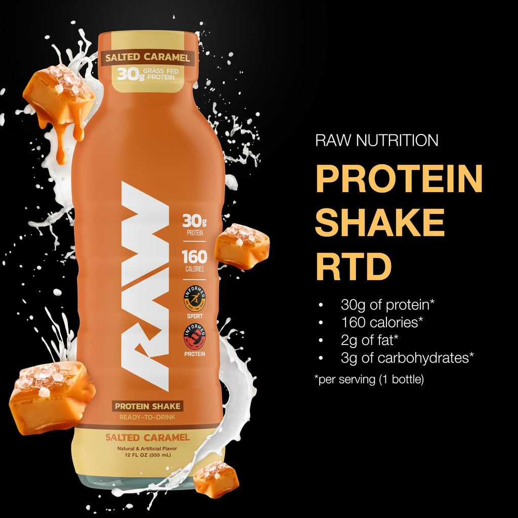 RAW Ready-to-Drink Protein Shake, Vanilla - RTD Protein Drinks with Grass-Fed Whey Protein Isolate for Post-Workout - Zero-Sugar & Gluten-Free Meal Replacement Drink & Breakfast Shake, 12 Fl Oz