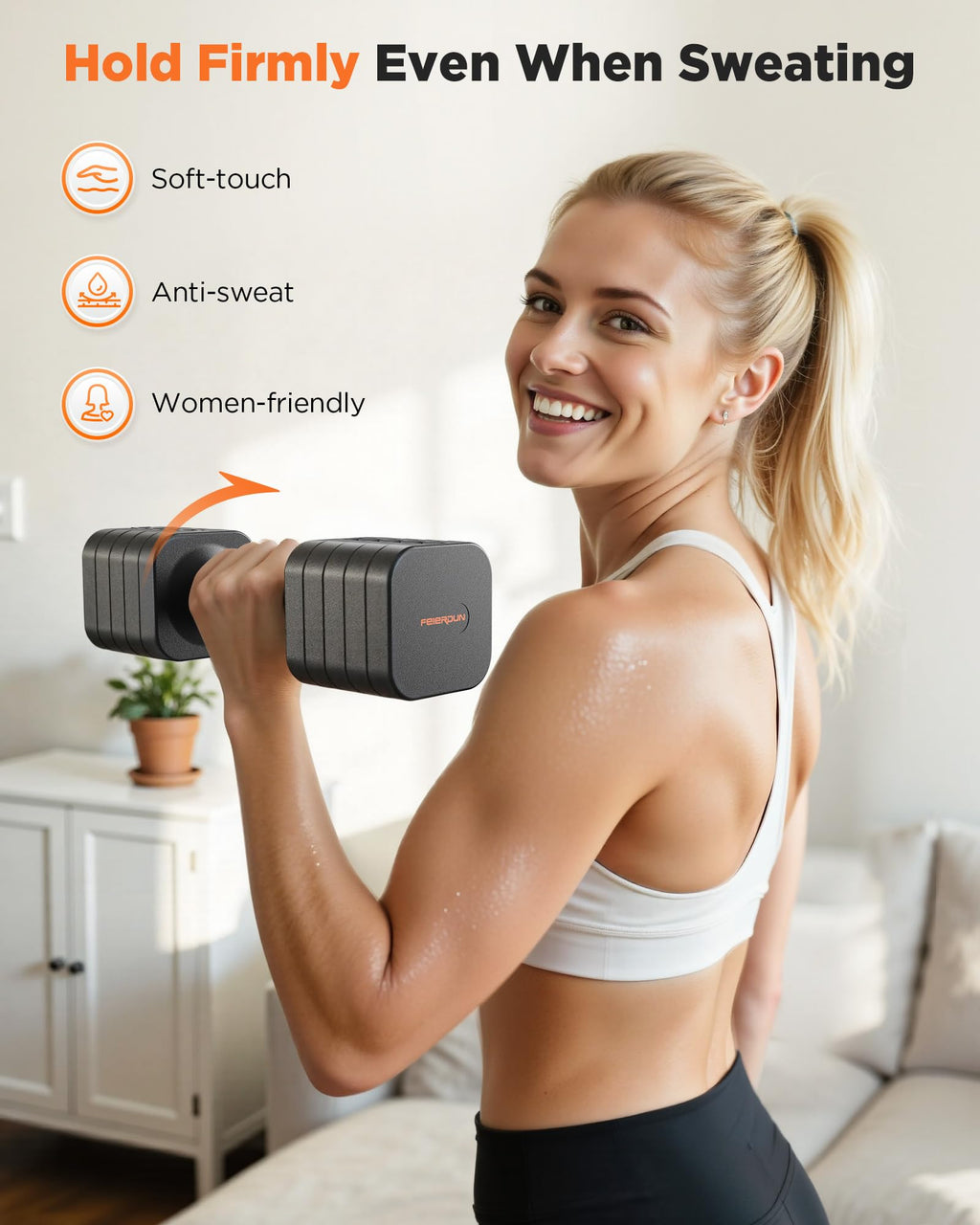 FEIERDUN 5-in-1 Adjustable Dumbbell Set of 2, 20LBS/10LBS Hand Weights for Women, 1s-Adjust Dual-Stable Dumbbell Set for Women Home Gym & Outdoor