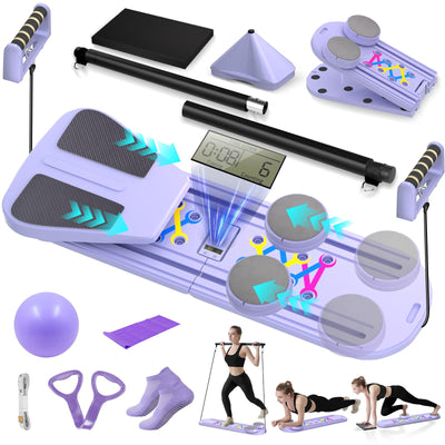 Pilates Board, Foldable Pilates Reformer Set for Home Workout with Timer, Multifunctional Portable Reformer Pilates Machine at Home Pilates Equipment