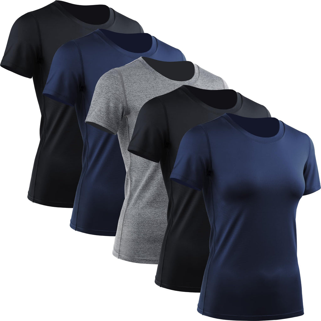 CADMUS 3/4/5 Pack Women's Compression Shirt Running Athletic T-Shirts Workout Tops Baselayer Short Sleeve Yoga Gym Sports
