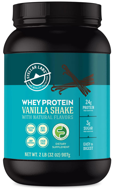 Stellar Labs Whey Protein Powder with BCAA's & Whey Isolate | Certified Low FODMAP, Non GMO, Gluten Free, Soy Free, Low Carb, Keto, with Stevia | All Natural Lean Post Workout Shakes | Salted Caramel
