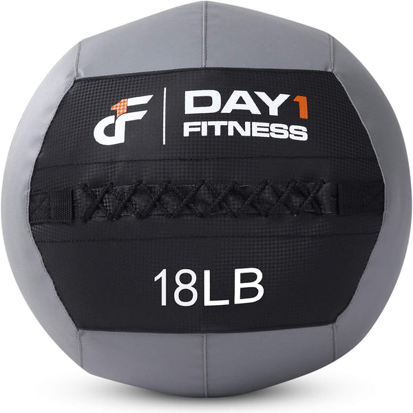 Day 1 Fitness Soft Wall Medicine Ball 18 Pounds - for Exercise, Rehab, Core Strength, Large Durable Balls for Floor Exercises, Stretching