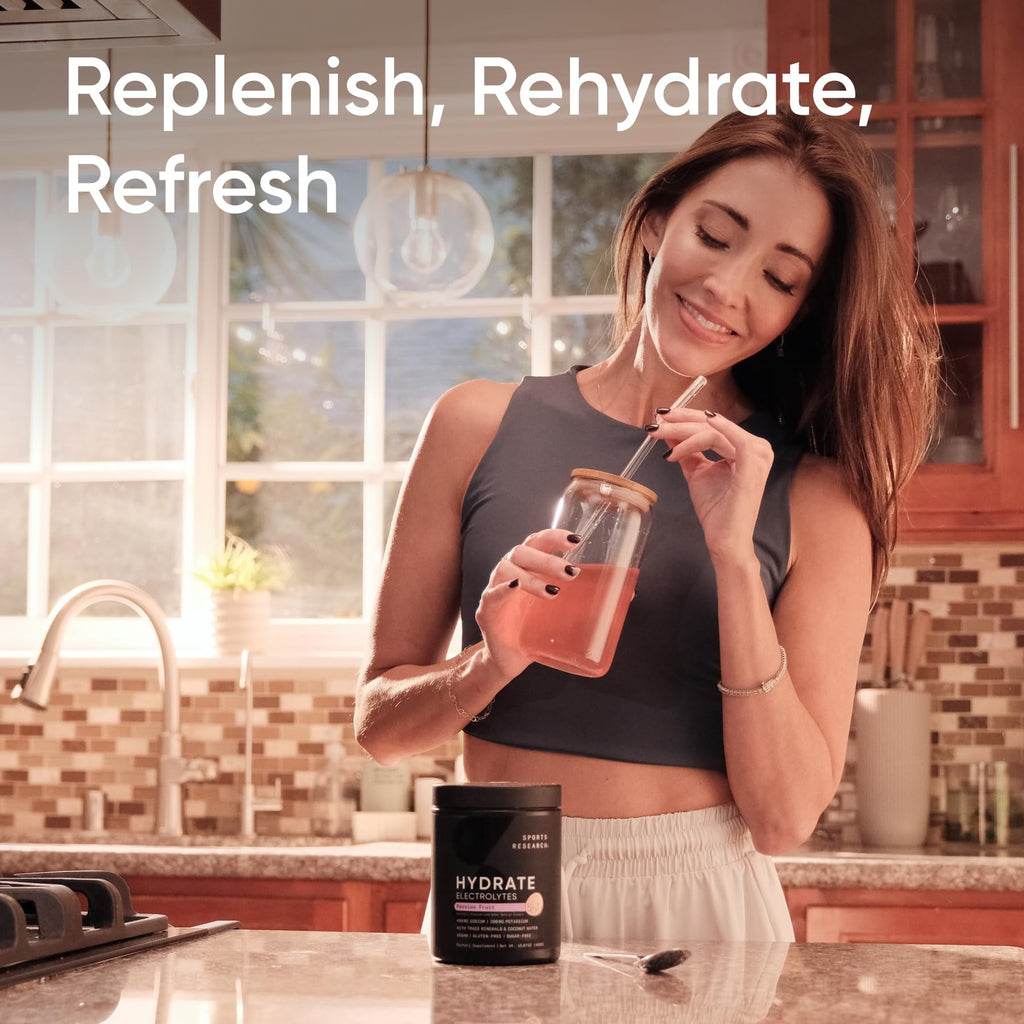 Sports Research® Hydrate Electrolytes Powder - Sugar-Free & Naturally Flavored with Vitamins, Minerals, and Coconut Water - Supports Hydration - Raspberry Lemonade - 90 Servings