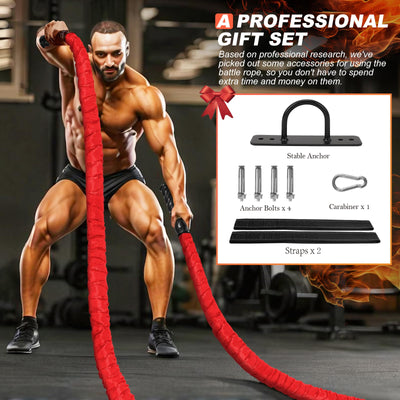 Battle Ropes for Home Gym Exercise: 1 Inch Diameter 9.2 FT Length Workout Rope Exercise Rope Training Ropes with Protective Sleeve for Kids Men Women Exercise Fitness & Strength Training