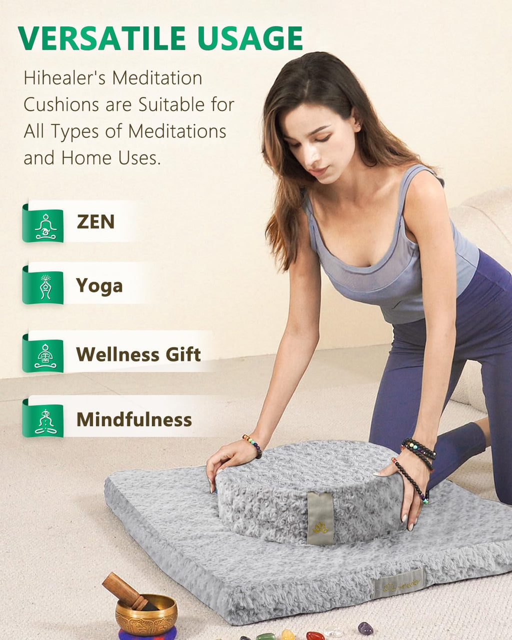 Hihealer Meditation Cushion, Traditional Tibetan Meditation Pillow Velvet Cover - Large Floor Cushion Seating for Adults - Yoga Buckwheat Bolster for Women、Moms