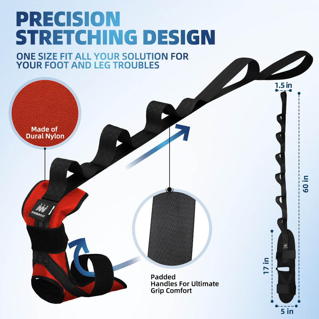 Foot and Calf Stretcher-Stretching Strap For Plantar Fasciitis, Heel Spurs, Foot Drop, Achilles Tendonitis & Hamstring. Yoga Foot & Leg Stretch Strap. (Black)