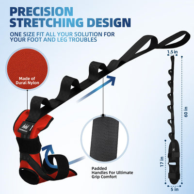 Foot and Calf Stretcher-Stretching Strap For Plantar Fasciitis, Heel Spurs, Foot Drop, Achilles Tendonitis & Hamstring. Yoga Foot & Leg Stretch Strap. (Black)