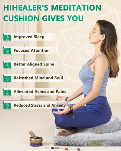 Hihealer Meditation Cushion, Traditional Tibetan Meditation Pillow Velvet Cover - Large Floor Cushion Seating for Adults - Yoga Buckwheat Bolster for Women、Moms