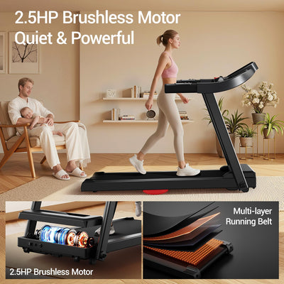 CURSOR FITNESS Home Folding Treadmill with Pulse Sensor, 2.5 HP Quiet Brushless, 7.5 MPH, 265 LBS Capacity