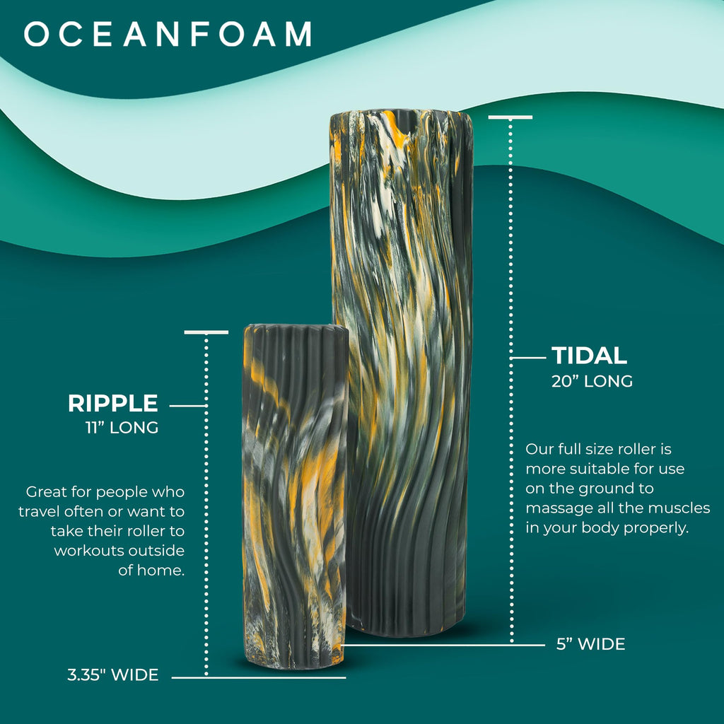 Oceanfoam Tidal Roller - Natural - Muscle Massage Foam Roller for Back Pain & Stretching - Firm and Ergonomic Wide Wave Textured - Yoga, Athletics, & Wellness - Full Size, 20" x 5"