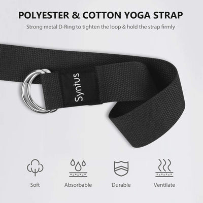 Syntus Yoga Block and Yoga Strap Set, 2 Soft Non-Slip Yoga Blocks 9×6×4 inches, 8FT Metal D-Ring Strap for Yoga, General Fitness, Pilates, Stretching and Toning