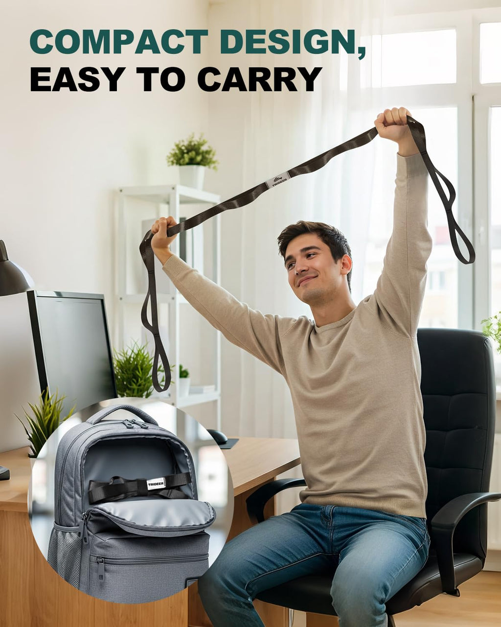 Trideer Stretching Strap Yoga Strap Physical Therapy for Home Workout, Exercise, Pilates and Gymnastics, 10 Loops Non-Elastic Stretch Bands with Aesthetic Packaging for Women & Men