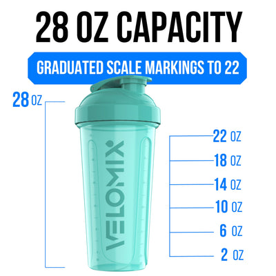 VELOMIX -2 Pack- 28 oz Protein Shaker Bottles for Protein Mixes - 2x Wire Whisk | Leak Proof Shaker Cups for Protein Shakes | Protein Shaker Bottle Pack (Black/Transparent)