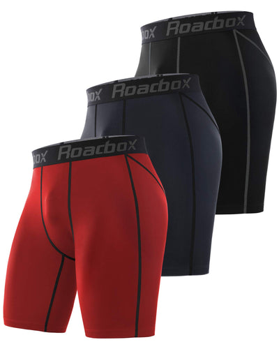 Roadbox Compression Shorts for Men, 3 Pack Athletic Workout Underwear, Running Gym Spandex Base Layer Boxer Briefs