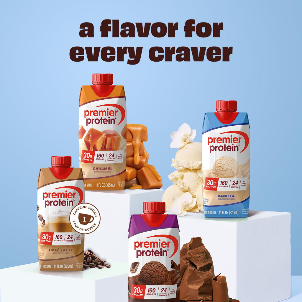 Premier Protein Shake, Vanilla, 30g Protein, 1g Sugar, 24 Vitamins & Minerals to Support Immune Health, 11 fl oz, Pack of 12 (Packaging May Vary)