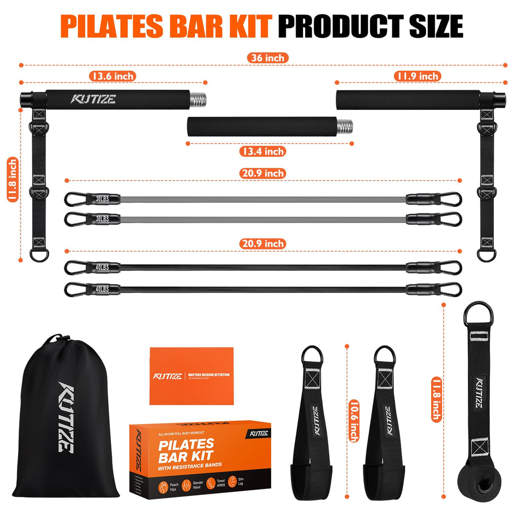 Pilates Bar Kit with Resistance Bands, Pilates Equipment, Multifunctional Pilates Bar for Women & Men, Pilates kit for Hip, Back, Arm, Full-Body Workouts, Home Gym Strength Training Equipment