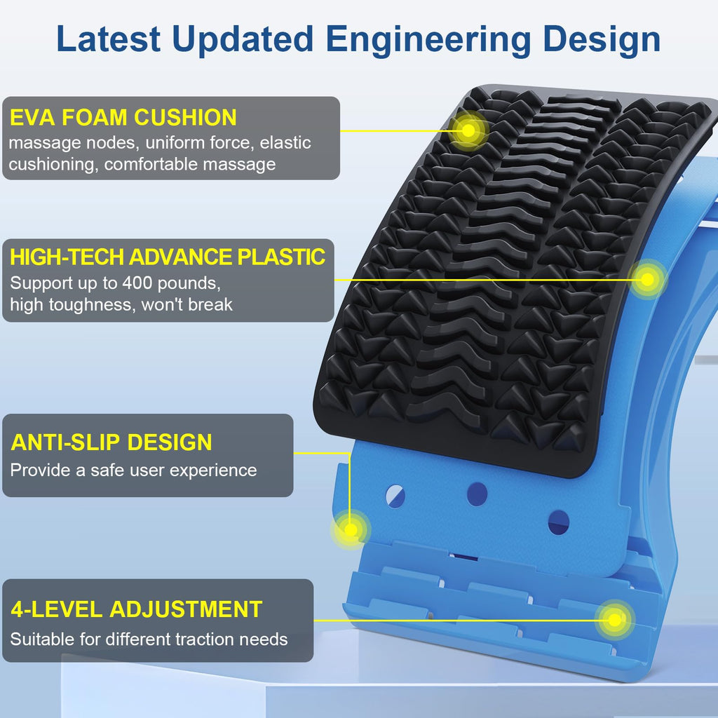 Back Stretcher for Lower Back Pain Relief, 3 Level Adjustable Lumbar Back Cracker Board, Back Cracking Device, Back Massager for Scoliosis, Spine Decompression