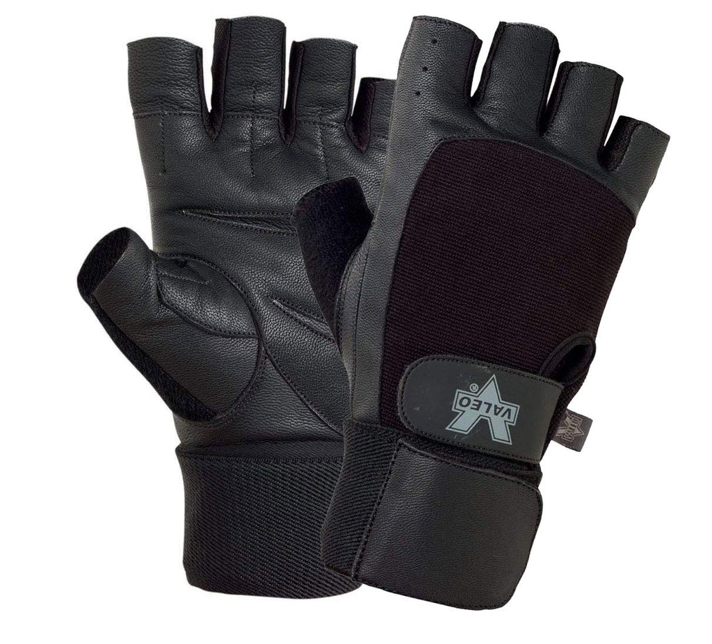 Valeo Competition Wrist Wrap Lifting Gloves with Durable Leather Construction, Reinforced Stitching, and Double Leather Padded Palms