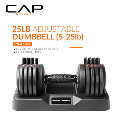 CAP Barbell ADJUSTABELL Adjustable Round Dumbbell Weights - Singles & Pairs | 12.5 lb, 25 lb & 55 lb | Multiple Handle Options