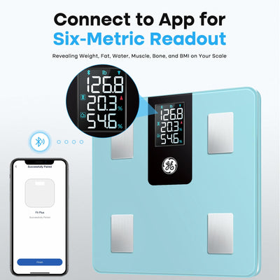 GE Smart Scale for Body Weight BMI Fat Muscle Mass with 14 Body Composition Metrics & All-in-one LCD Display, Digital Bathroom Weight Scales Bluetooth with App, Accurate Weighing Machine 400 lbs