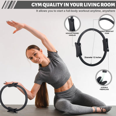 Pilates Ring Circle Set 18 Pcs Exercise Equipment Accessories for Women Workouts Pilates Ball Stretching Strap Magic Circle Yoga Ring Gym Back Bag Resistance Band Anti Slip Socks