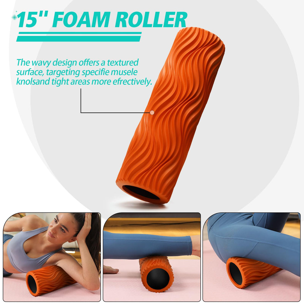 Foam Roller High Density Foam Roller Set for Deep Tissue Muscle Massage, 18" Trigger Point Fitness Exercise Massage Roller, Self-Myofascial Release for Whole Body (Black-18(2 in 1))
