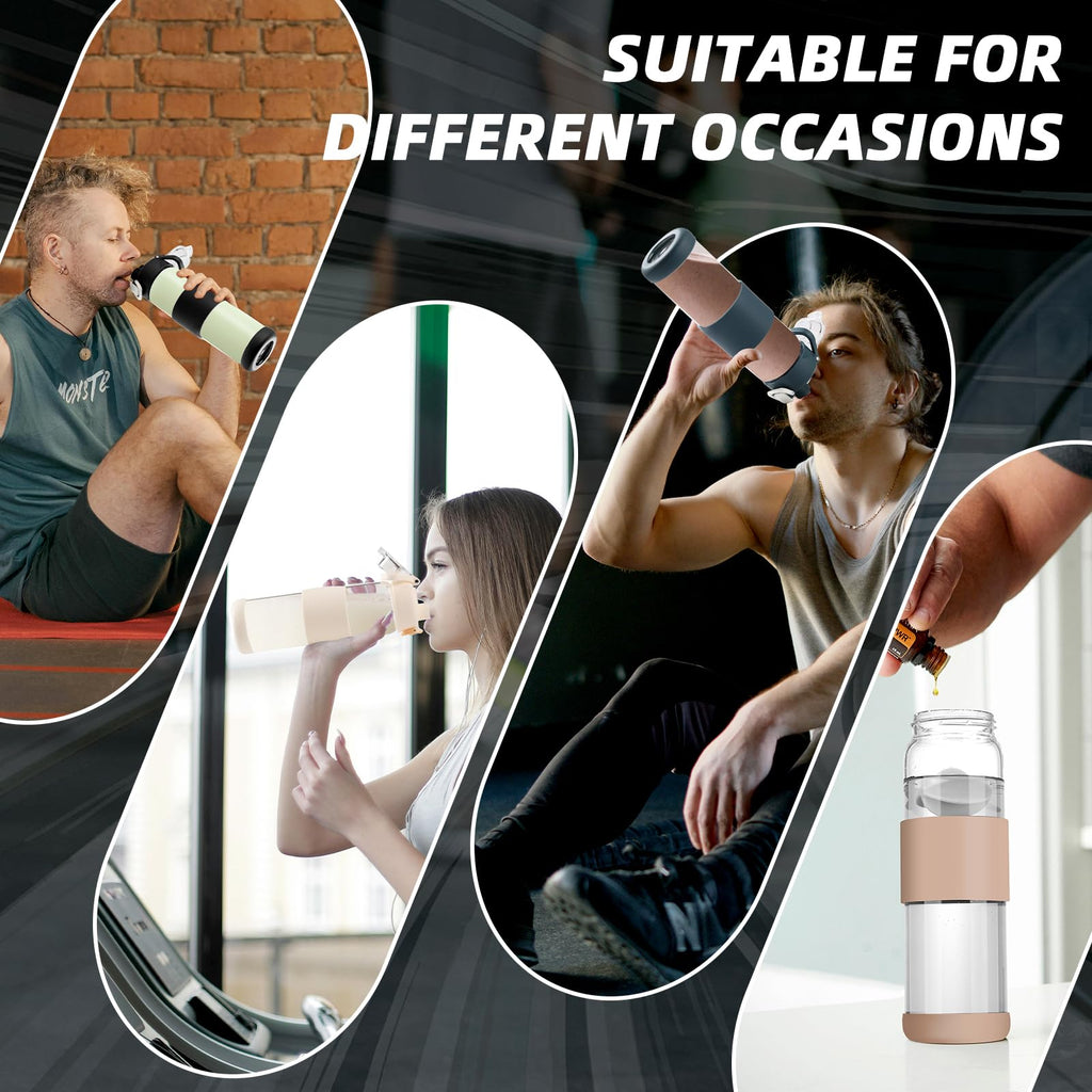 Glass Water Bottle for Protein Mixes 24 oz Protein Shaker Bottles with Whisk Ball Portable Leak Proof Shaker Blender for Fitness BPA Free