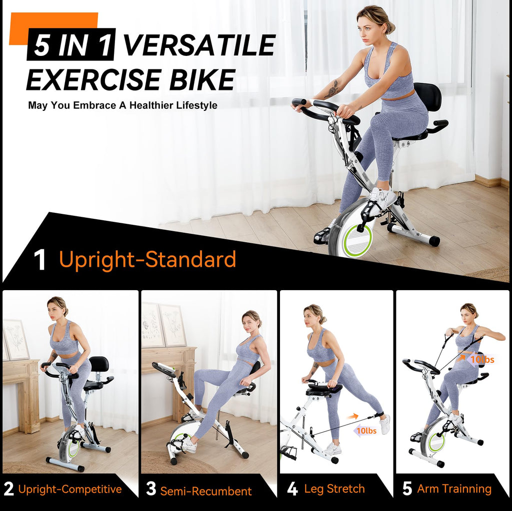 Foldable Exercise Bike Stationary Bikes for Home, 5 IN 1 Indoor Workout Bike, Cycling Bike with 16-Level Quiet Magnetic Resistance, 6.6 LBS Flywheel and 300LBS Capacity, 2025 Designed 817 X-bike