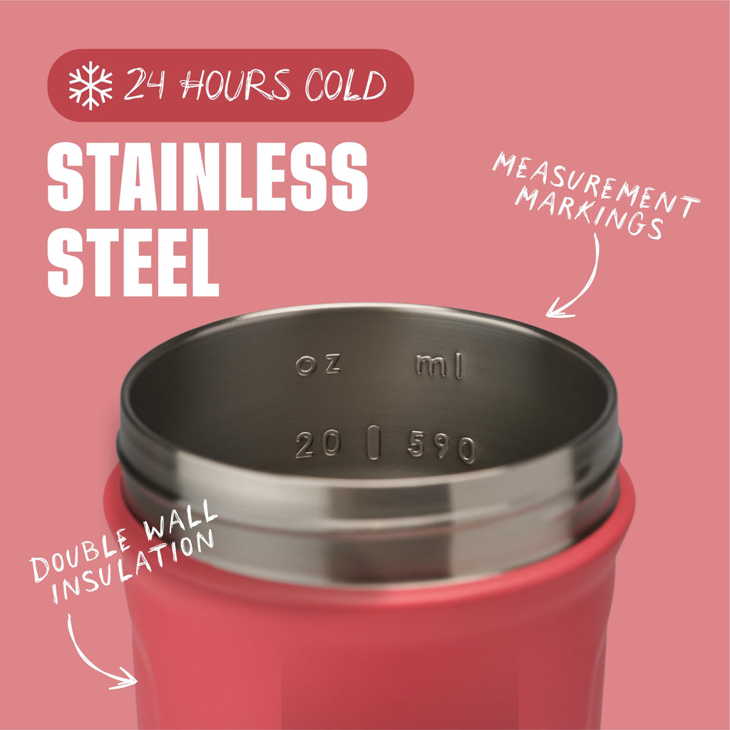 BlenderBottle Strada Shaker Cup Insulated Stainless Steel Water Bottle with Wire Whisk, 24-Ounce, Black