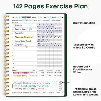 Fitness Workout Journal for Women & Men, A5(5.5" x 8.2") Workout Log Book Planner for Tracking, Progress, and Achieving Your Wellness Goals - Green