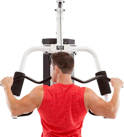 Marcy Home Gym Workout Station with Curl Pad, Lat Pulldown, Leg Developer & Weights, White