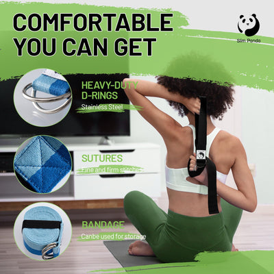 Slim Panda Yoga Strap for Stretching,Cotton Yoga Strap with Adjustable D-Ring Buckle,Non-Elastic Yoga Belt for Pilates,Gym Workouts,Physical Therapy,Improve Flexibility