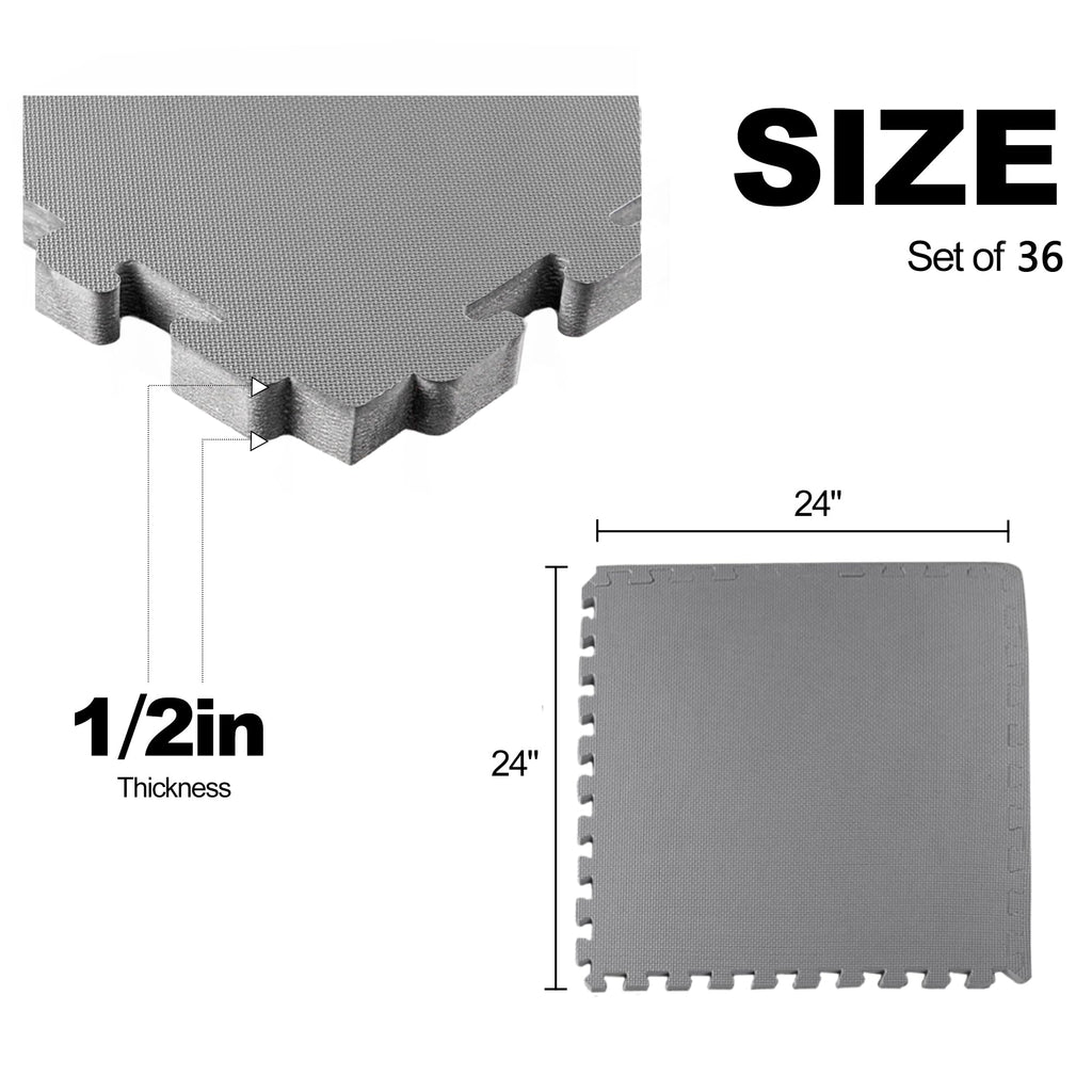 Fitvids Puzzle Exercise Gym Flooring Mat, 3/4" Thick High-Density EVA Interlocking Tiles, Workout Mat for Home Gym, Fitness Equipment, MMA, Gymnastics, 24-Piece Shock-Absorbing Exercise Mat (96 Sq Ft)
