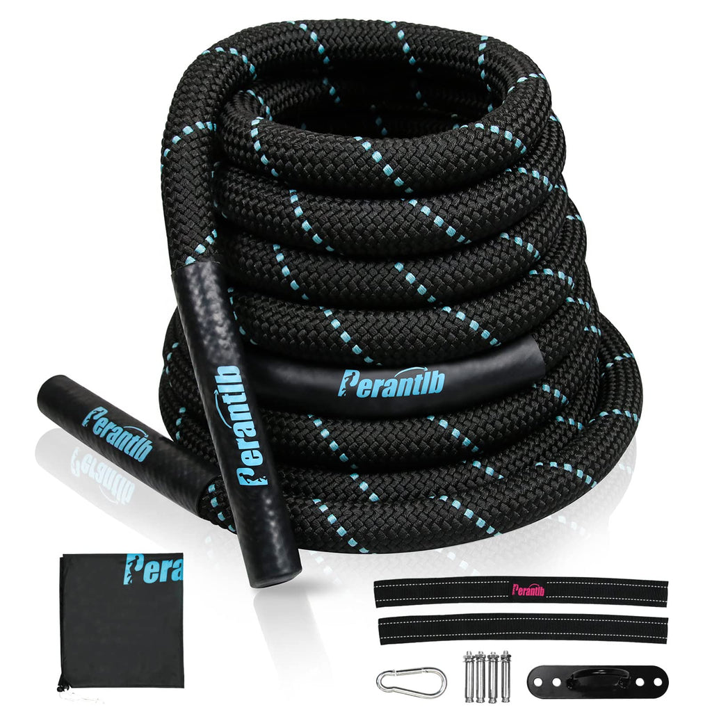 Perantlb Battle Rope-1.5" Diameter, 30” 40”50”Lengths,Steel Anchor & Strap Included-Battle Exercise Training Rope