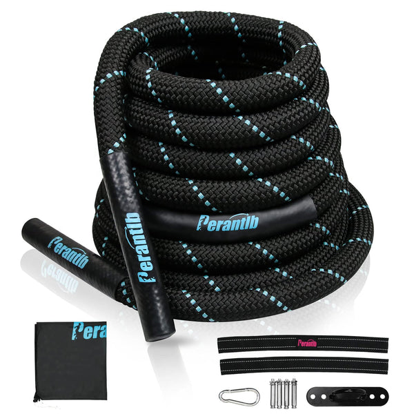 Perantlb Battle Rope-1.5" Diameter, 30” 40”50”Lengths,Steel Anchor & Strap Included-Battle Exercise Training Rope
