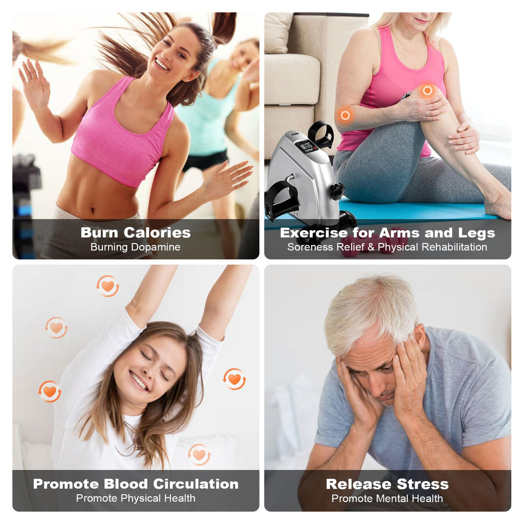 Mini Exercise Bike, AGM Under Desk Bike Pedal Exerciser Foot Cycle Arm & Leg Pedal Exerciser with LCD Screen Displays