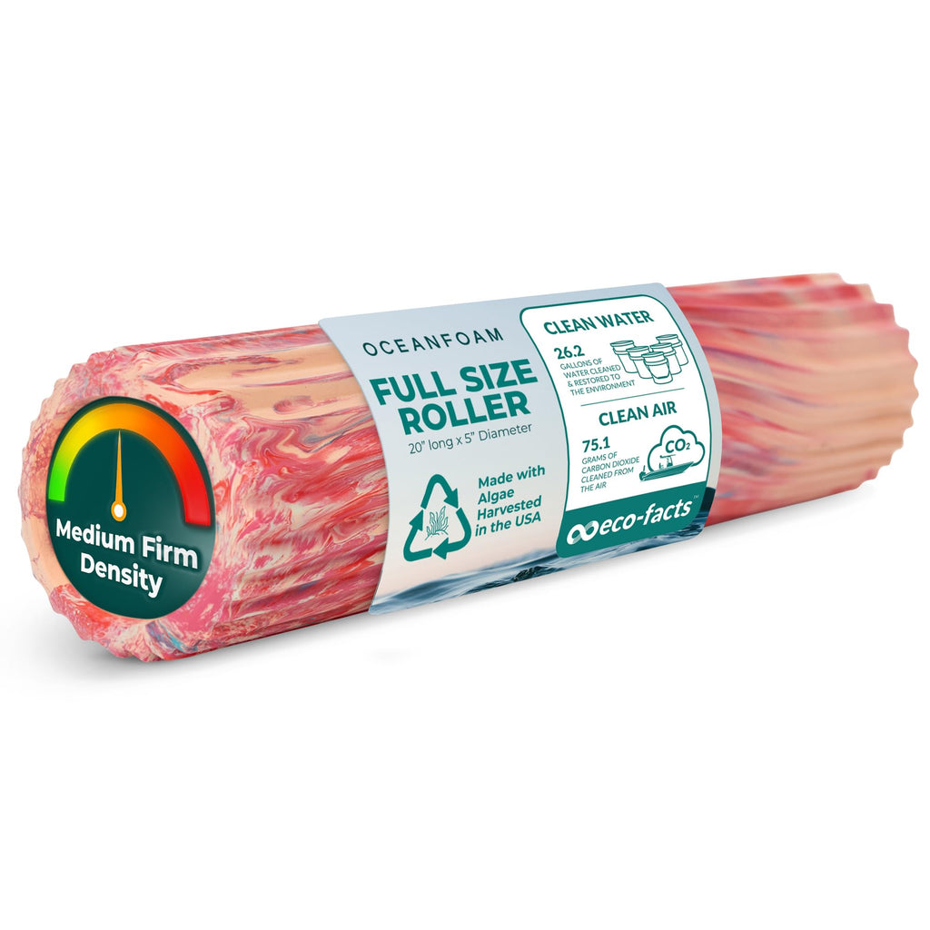 Oceanfoam Tidal Roller - Natural - Muscle Massage Foam Roller for Back Pain & Stretching - Firm and Ergonomic Wide Wave Textured - Yoga, Athletics, & Wellness - Full Size, 20" x 5"