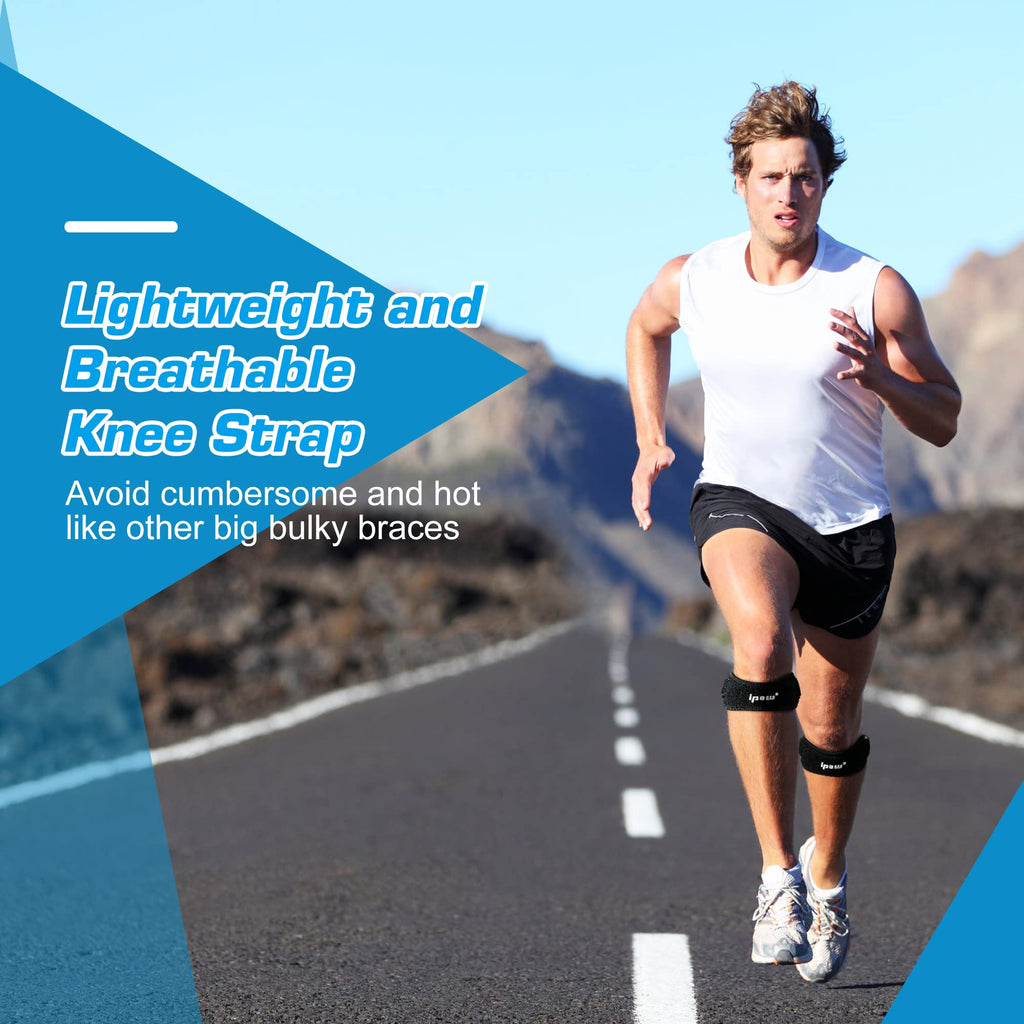 IPOW 2 Pack Knee Pain Relief & Patella Stabilizer Knee Strap Brace Support for Hiking, Soccer, Basketball, Running, Jumpers Knee, Tennis, Tendonitis, Volleyball & Squats, Black