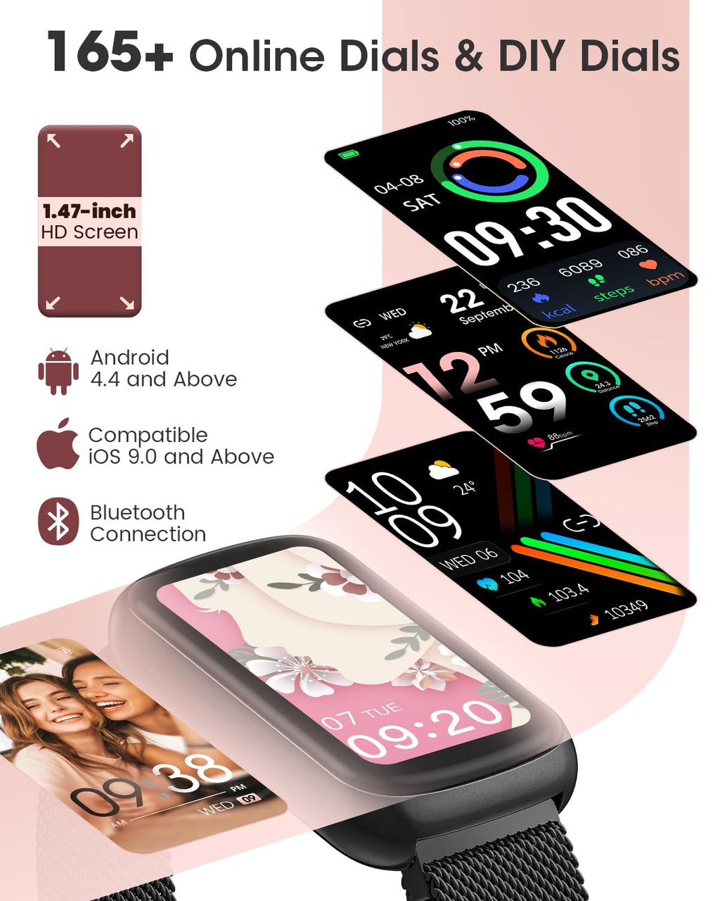 Fitness Watches for Women, Fitness Tracker with Heart Rate/SpO2 Monitor, Smart Watches for Women with Sleep/Step Tracker, 20+ Sport Modes Activity Tracker, Android Smart Watch for Phones