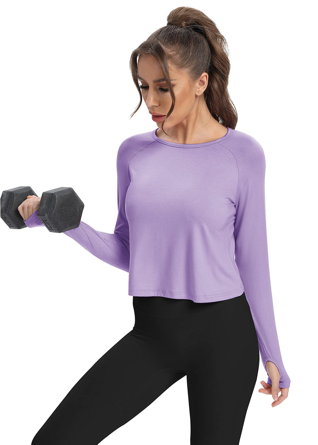 Bestisun Long Sleeve Athletic Workout Shirts Sports Yoga Gym Crop Tops for Women